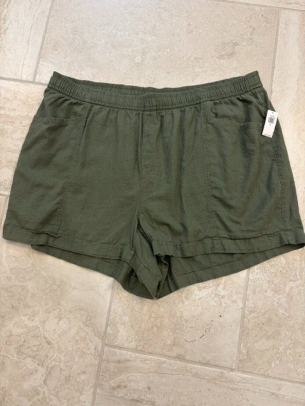 NWT Old Navy Womens Sz 3X Linen Blend Olive Green HIghRise Pull On Shorts Casual